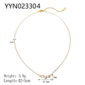 Gold stainless steel necklace featuring three sparkling heart-shaped zircon pendants - Heart Pendant Gold Style (YYN023304)