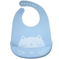 Waterproof light blue 3D silicone baby bib with cute cat pattern and food catcher - Heart Cat - Haze Blue