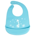 Blue 3D silicone baby bib with giraffe pattern and adjustable snap button neck strap - Giraffe - Sky Blue