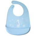 Blue 3D silicone baby bib with white giraffe print and adjustable six-hole neck closure - Giraffe - Haze Blue