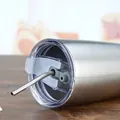 20oz double-wall stainless steel tumbler with a clear lid and metal straw in brushed finish - Stainless Steel with Straw