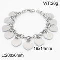 Polished silver heart charm bracelet with 200x6mm link chain in stainless steel - Steel Color Large Polished Heart Style (KB179408-Z)