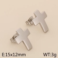 Minimalist stainless steel cross stud earrings in polished silver finish, 15x12mm - Cross / Steel