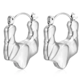 Chic silver finish liquid metal textured stainless steel hoop earrings in lava style - Lava Texture Thick Hoop Steel (MS-279)