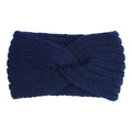 Detail of dark blue chunky knit headband with a classic twisted cross design - Navy Blue