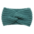 Detailed knit texture of a peacock green twisted headband made of soft woolen yarn - Teal