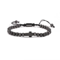 Pulsera ajustable de cuentas negras con abalorios metálicos y colgante de cruz retro - Cruz / Cruz Negra 16 Cuentas