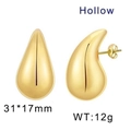 Pendientes de gota huecos dorados de acero inoxidable, tamaño de 31x17mm - Estilo Pulido Liso / Dorado