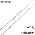 Silver 2mm rope chain necklace in stainless steel, 550mm length with lobster clasp - 2mm Width 550mm Length (KN228814-Z)