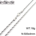 Titanium steel twist chain necklace in silver, 500x4mm size with 18g weight - 4mm / 50cm / Steel