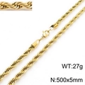 Gold stainless steel twisted rope chain necklace for men and women 500x5mm size - 5mm / 50cm / Gold