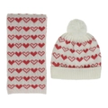 Détail de la maille et du motif cœur rouge sur l'ensemble d'hiver crème enfant - Blanc avec Cœur