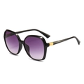 Chic black square oversized sunglasses featuring purple gradient lenses and gold accents - Black Frame Smoke Gray Lens