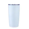 Glossy white 20oz stainless steel tumbler with a clear lid and double-wall insulation - White