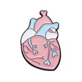 Cartoon anatomical heart enamel pin in pink and blue colors with black outline - Anatomy Heart Shape Style (XZ9555)