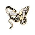 Spilla in metallo stile dark con serpente bianco e nero e farfalla con ali dorate - Xz9566