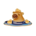 Cute Capybara enamel pin with yellow ducks and blue water details on white background - Capybara Bathing Style (XZ9436)