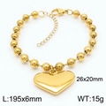 Bracelet à billes dorées avec cœur dimensions 26x20mm et 195x6mm poids 15g - Bracelet Doré (KB167283-Z)