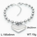 Bracelet à perles en acier inoxydable argenté avec pendentif cœur et dimensions - Bracelet en Acier Argenté (KB167284-Z)