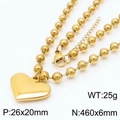 Collier à pendentif cœur doré avec chaîne à billes et détails de dimensions - Collier Doré (KN234436-Z)