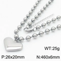 Collier à billes argenté avec pendentif coeur poli et fermoir mousqueton - Collier en Acier Argenté (KN234437-Z)
