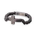Pulsera de cruz en acero de titanio retro con cadena trenzada en gris oscuro - Gris Pistola (KB130526-KFC)