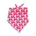 Detailed close-up of pink pet bandana with romantic red heart patterns and neat stitching - One Size / Pink Dense Heart Print Bandana (QRSJ004)