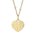 Minimalist gold heart necklace with lava texture pendant on bead chain against white backdrop - Hammered Lava Heart Style (KN235265-Z) / Gold