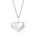 Polished silver heart pendant necklace with beaded twist chain on a white background - 3D Polished Heart Style (KN235268-Z) / Silver