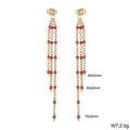 Red enamel bead tassel earrings with golden stainless steel chains and measurements - Gold-Red (KE109193-Z)