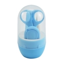 Baby grooming kit in light blue capsule case with scissors, nail clipper and tweezers - Four-Piece Set / Blue
