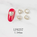 3D heart nail charms with gold metal base and clear rhinestones on red nail model - Clear Heart Gold Base (6257)
