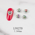 Detailed macro view of 7.5x8mm AB heart-shaped nail charms with elegant silver frames - Aurora Heart Silver Base (6270)