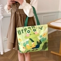Light green canvas tote bag with cartoon frog print and comfortable strap - Green Frog Postman