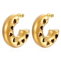 Pendientes de aro en forma de C de acero inoxidable chapados en oro 18K con patrón de corazón - Estilo Corazón Calado (MS-221 Dorado) / Dorado
