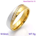Anello bicolore in titanio 6mm con pietre CZ diagonali in finitura oro e argento - US 6 / Stile Donna Intarsiato (KR86988-K) / Bicolore (Oro e Argento)