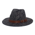 Dettaglio cappello fedora grigio pitonato con fascia in pelle e fibbia in metallo - M(56-58cm) / grigio scuro
