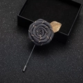 Handmade dark grey fabric flower brooch pin with golden texture and leaf for suits - Gray