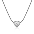 Silver stainless steel heart necklace with letter V pendant and sleek snake chain - Letter I - Steel Color