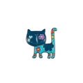 Spilla gatto in smalto blu scuro con motivo di fiori rosa e dettagli a cuore - Blu