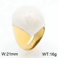 Chunky 18k gold plated titanium ring featuring a large white marble dome stone inlay - US 6 / Gold White Marble