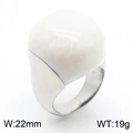 Exaggerated silver titanium steel ring with large white resin dome, 22mm wide - US 6