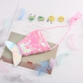 Pink sequin mermaid tail crossbody bag with holographic silver fin and pink cord strap - Deep Pink