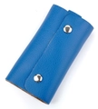 Schlüsseltasche aus blauem Leder mit Litschi-Maserung und silbernen Druckknöpfen - Blau