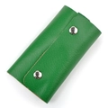 Portachiavi in pelle verde con grana litchi e doppi bottoni a pressione in metallo argento - Verde mela