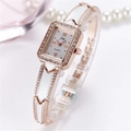 Orologio da donna quadrato oro rosa e bianco con lunetta impreziosita da cristalli - Cinturino Dorato Quadrante Bianco