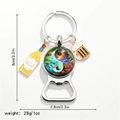 Detail of vintage metal keychain with Tai Chi charm, beer bottle opener and size labels - Taiji Symbol (Style 6)