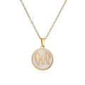 Halskette aus Titanstahl mit Familien-Silhouette und Perlmutt-Anhänger in Gold-Optik - Familie von Drei Goldene Scheibenhalskette