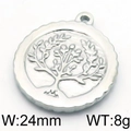 Silver tree of life round pendant in stainless steel with wavy edge, 24mm width - Steel Wavy Edge Tree of Life (KLJ5806-Z)
