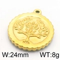 24mm gold Tree of Life pendant in stainless steel with wavy edge and embossed tree - Gold Wavy Edge Tree of Life (KLJ5807-Z)